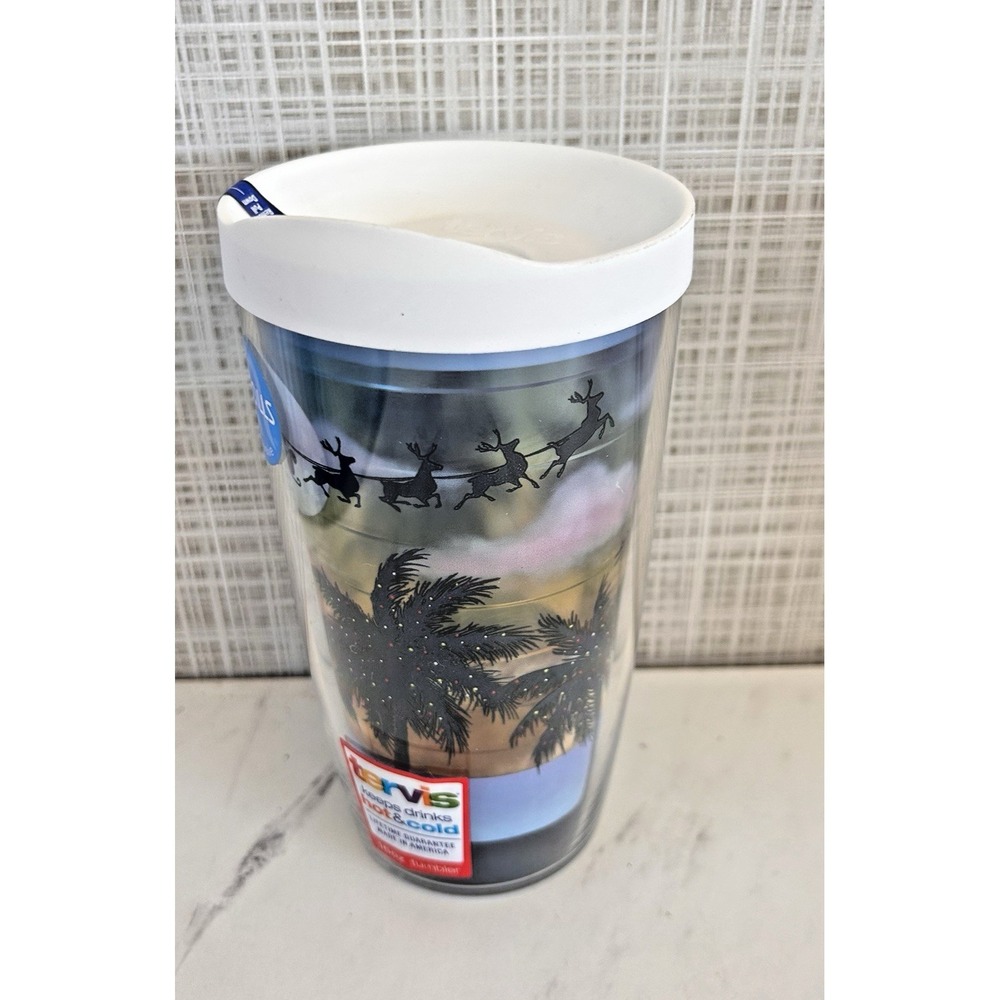 Tervis Tumbler 16 Oz Florida Christmas Lights Palm Trees Rudolph White Lid‎ UU
